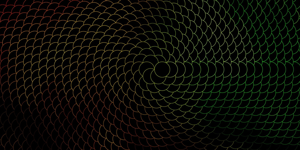 Abstract dark background with overlapping circular scale patterns shading from red to yellow to green